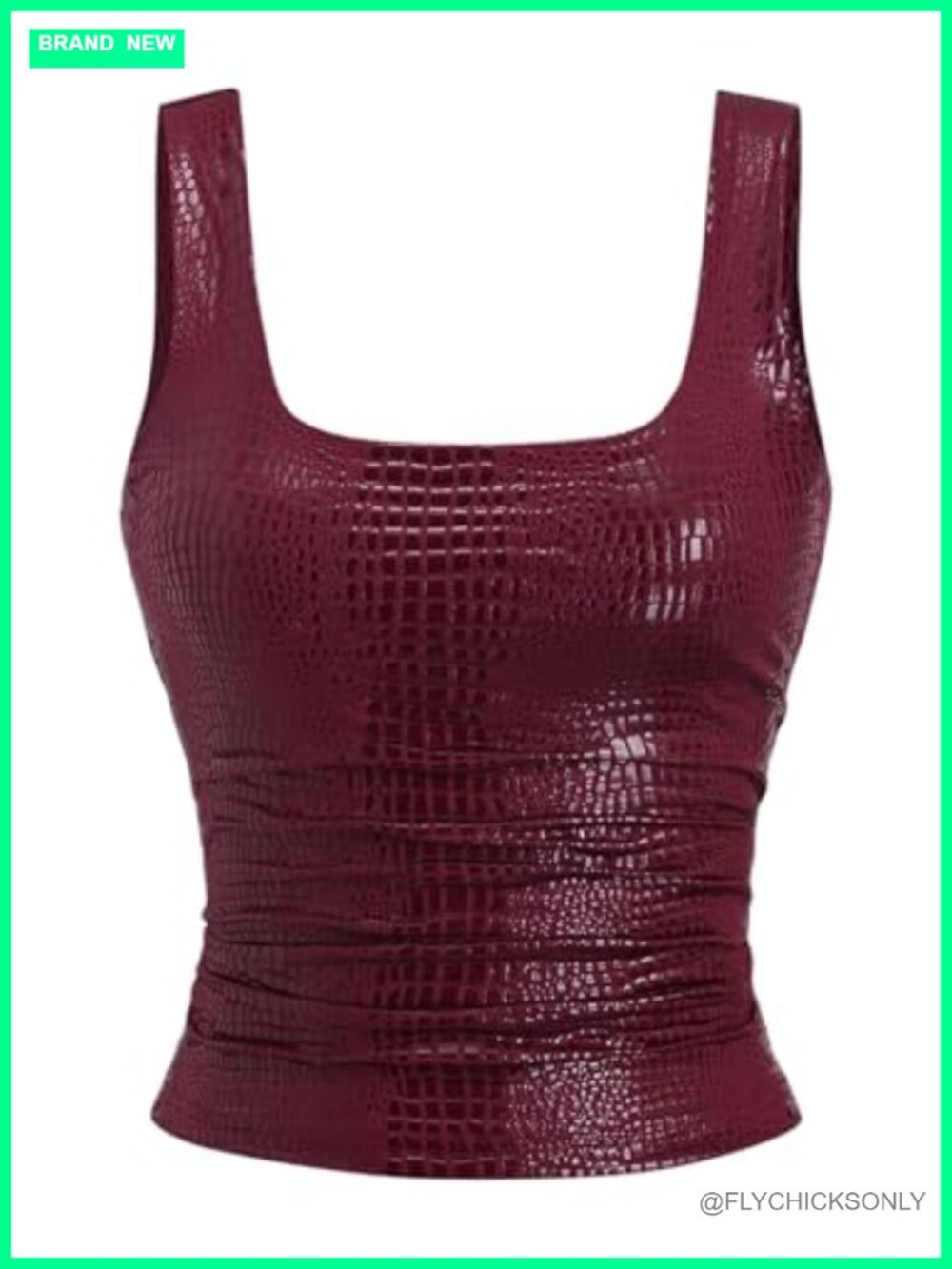 Faux Leather Square Neck Sleeveless Ruched Slim Fit Y2K Tank Top Club